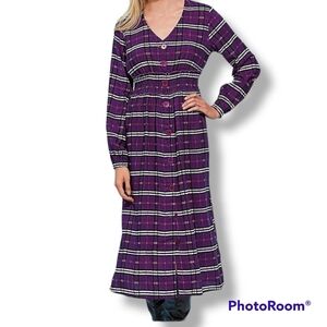 Purple Plaid Button down Long sleeve dress NWT SIZE LARGE